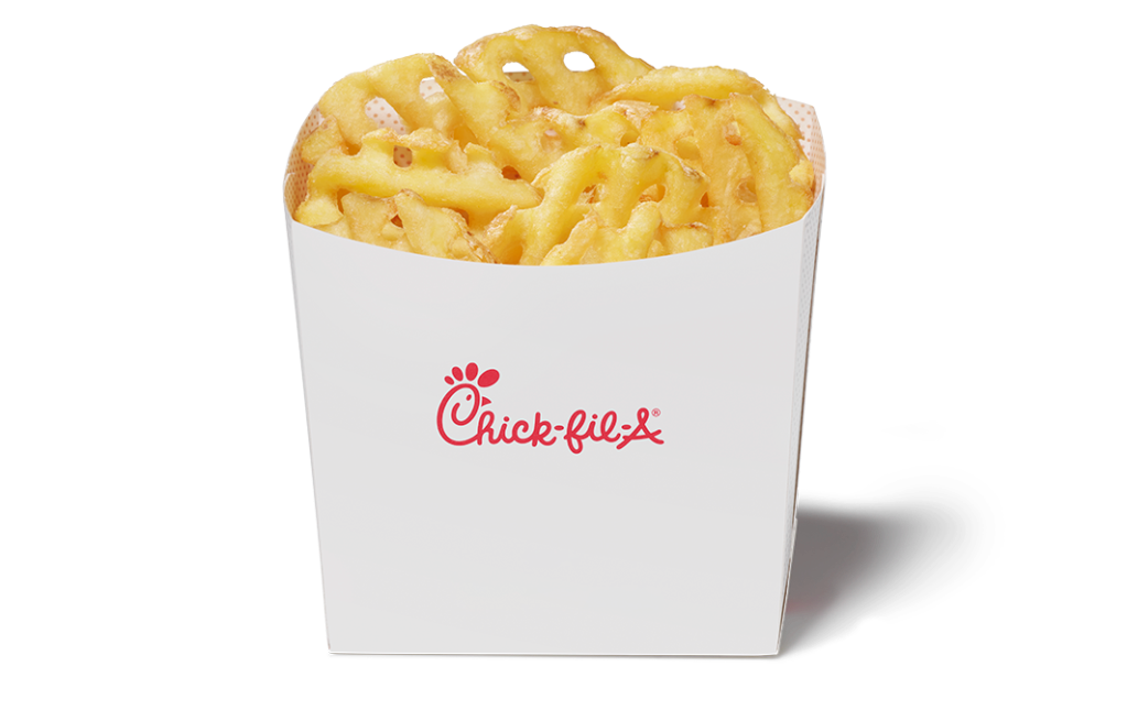 Chick-fil-A waffle-cut potato fries in a branded container.