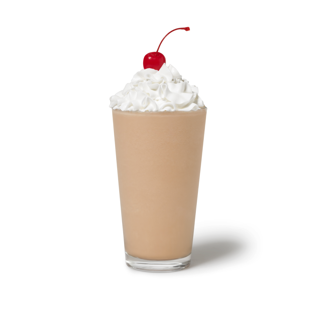 Chocolate Milkshake with whipped cream and a cherry on top in a cup, with NUTRIGRADE 'D' at 21% sugar