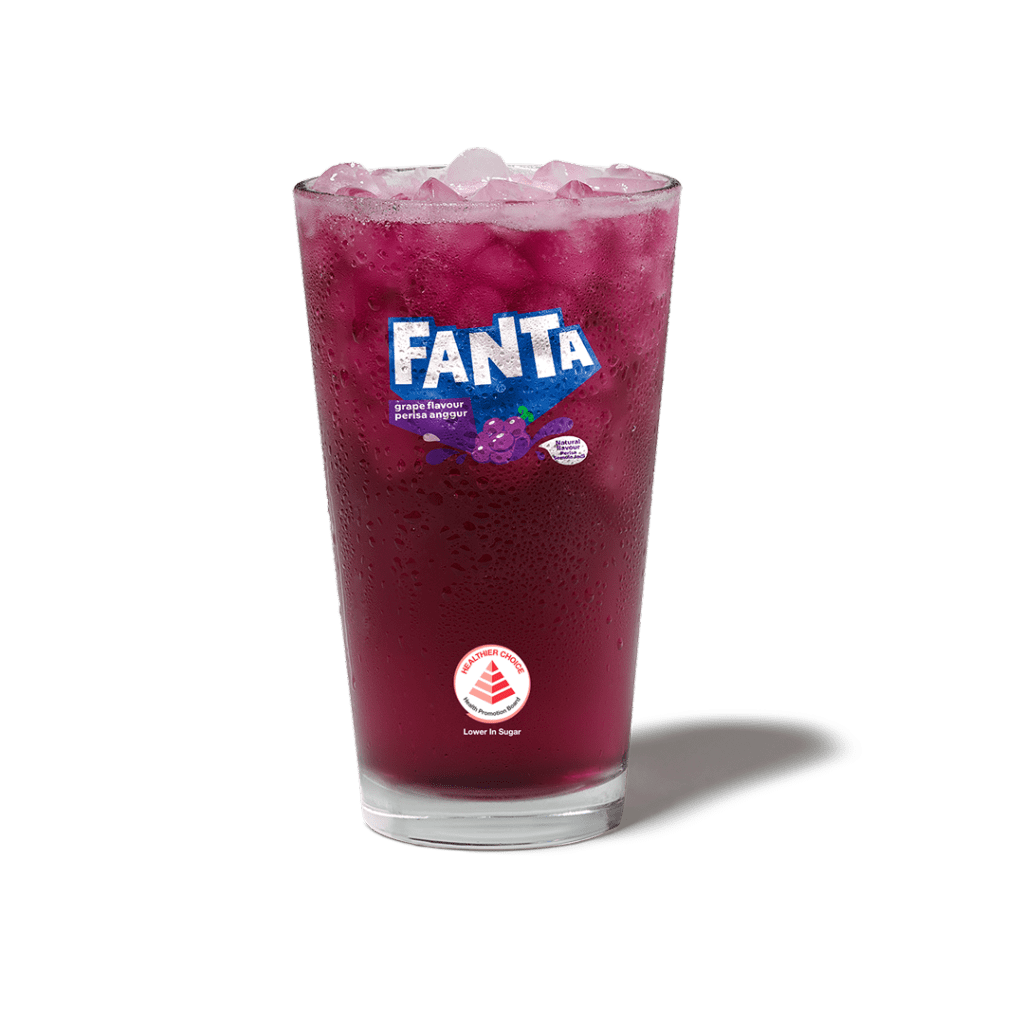 Fanta Grape drink in a cup, with NUTRIGRADE 'B' Grade, at 5% sugar