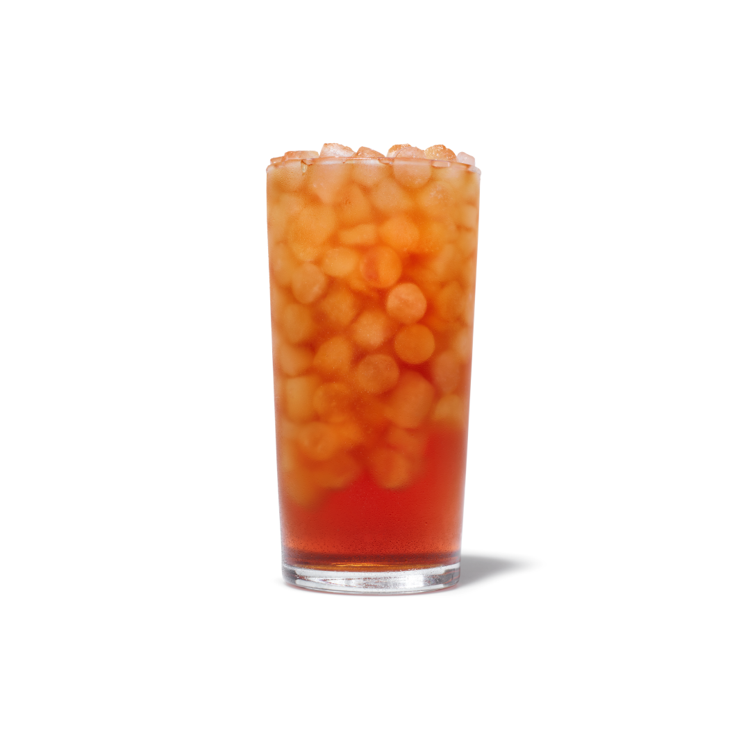 Freshly-brewed Iced Tea with ice in a cup. Options include Freshly-Brewed Iced Tea Unsweetened, NUTRIGRADE 'A' at 0% sugar; and Freshly-Brewed Iced Tea Sweetened, NUTRIGRADE 'C' at 10% sugar.