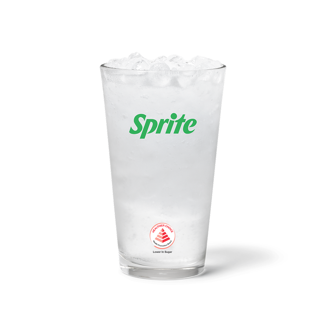 Sprite drink with ice in a cup, with the NUTRIGRADE rating of 'B', at 5% sugar