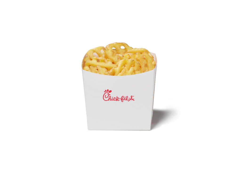 Chick-fil-A waffle-cut potato fries in a branded container.