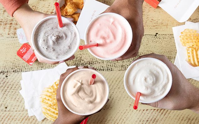 A top view of 4 milkshakes